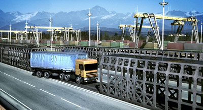 Trucks will board trains at transportation hubs