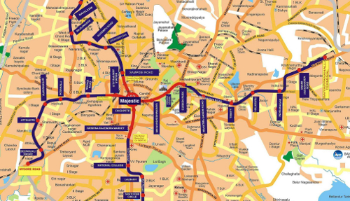 Bangalore Metro Phase I (underground sections in red)